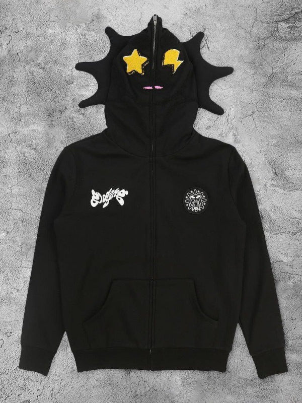 Skull Print Zip-up Long Sleeve Hoodie Main image