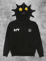 Skull Print Zip-up Long Sleeve Hoodie