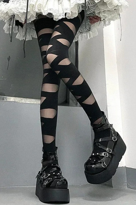 Gothic Punk Cross Strap Bandage Thigh High Socks Secondary image