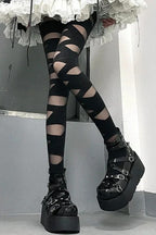 Gothic Punk Cross Strap Bandage Thigh High Socks