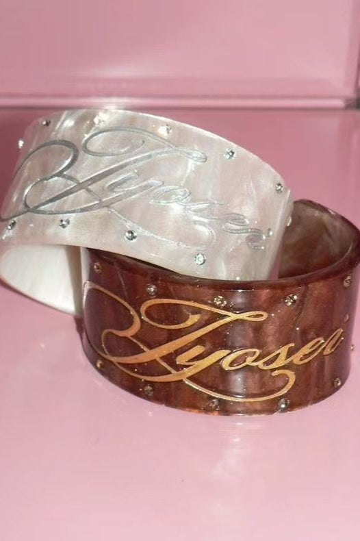 Brown White Acrylic Wide Open Bracelet