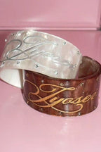 Brown White Acrylic Wide Open Bracelet