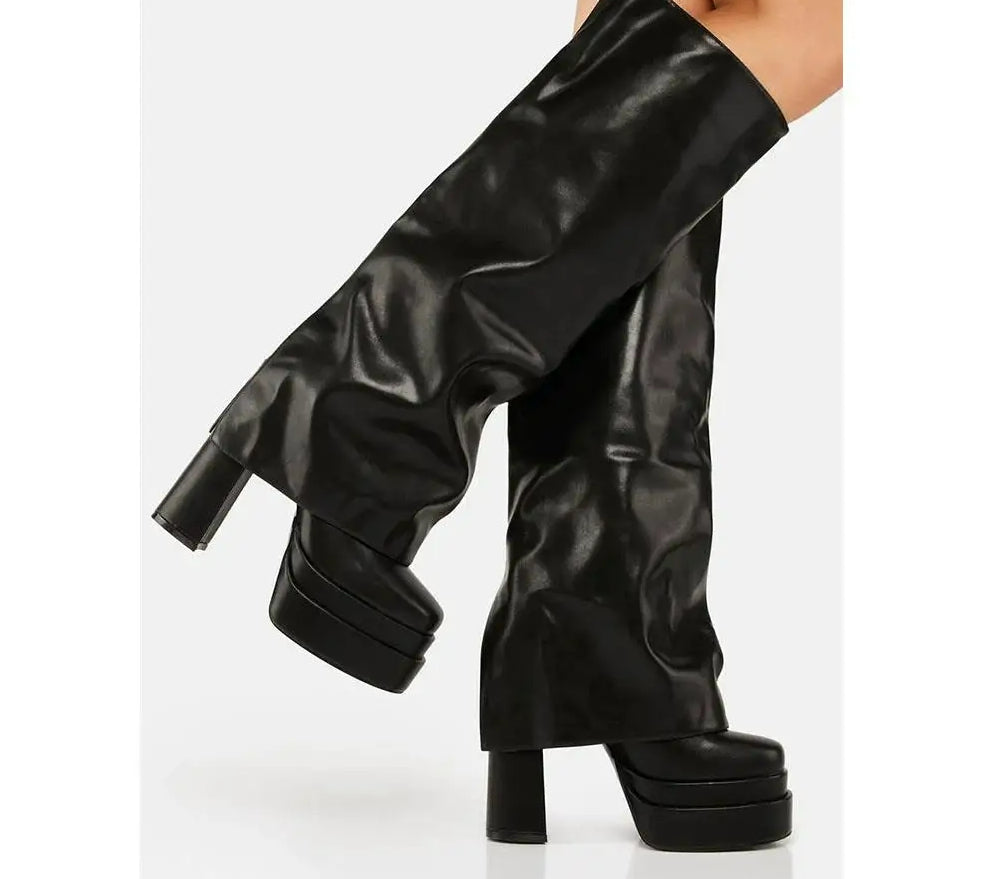 Winter Fold Over Chunky Gothic Platform Boot Secondary image
