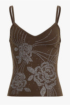 Y2K Vintage Rhinestone Print V-Neck Camis