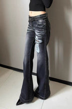 Cross Patch Distressed Flared Pants