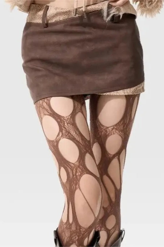 Dark Gothic Punk Torn Fishnet Lace High Socks Main image