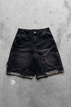 Distressed Studded Denim Bermuda Shorts