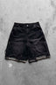 Distressed Studded Denim Bermuda Shorts