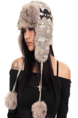 Skull Print Warm Retro Trapper Hat