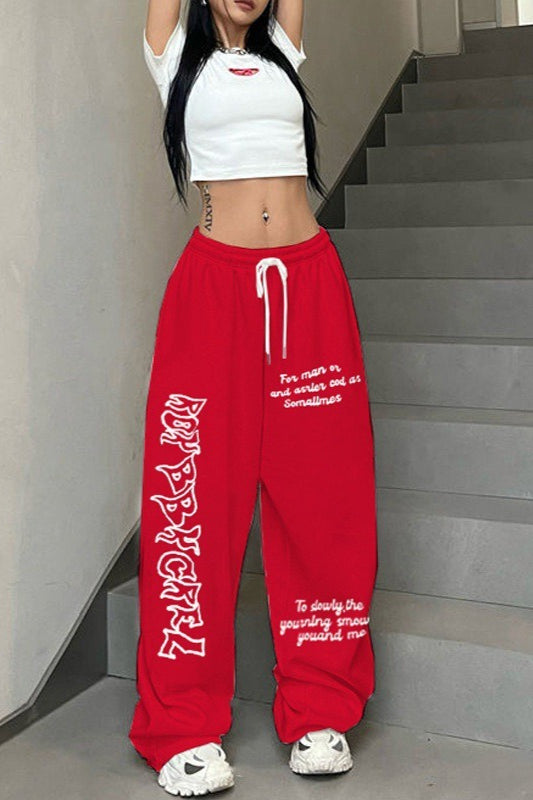 Edgy Letter Print Cinch Bottom Dance Pants Main image