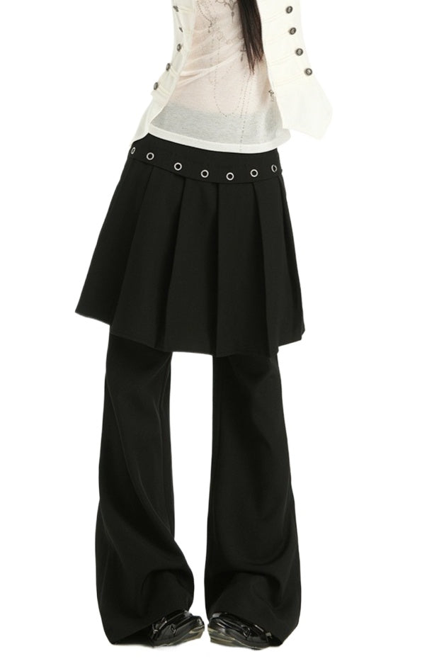 Pleated Skirt Overlay Flared Pants