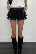 Black Lace Ruffle Mini Skirt