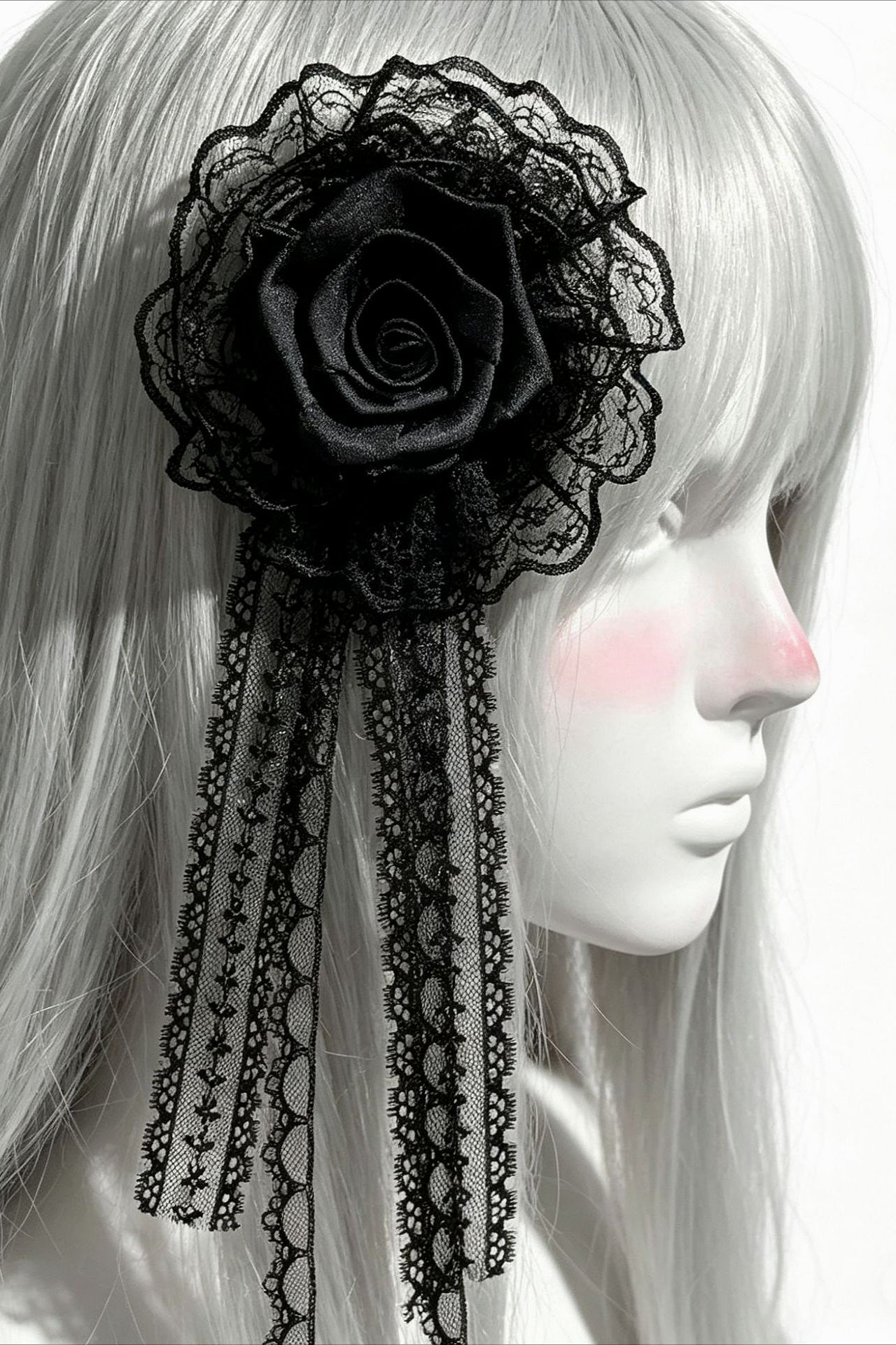 Black Gothic Lace Rose Barrette Hair Accs Secondary image
