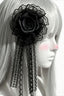 Black Gothic Lace Rose Barrette Hair Accs