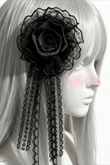 Black Gothic Lace Rose Barrette Hair Accs