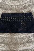 Black Grommet Zip Mini Skirt