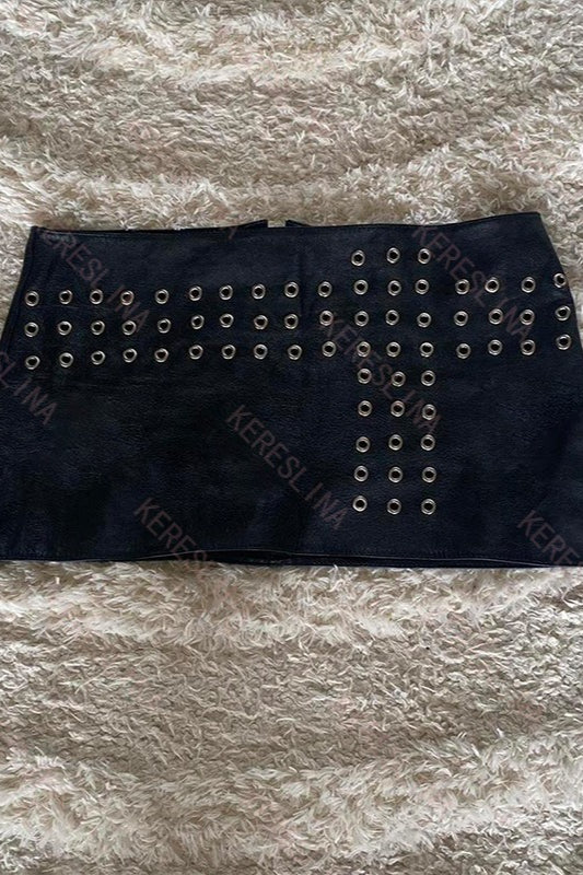 Black Grommet Zip Mini Skirt