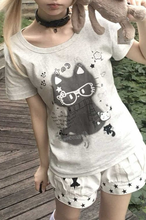 Subculture Cat Graphic Fitted T-shirt