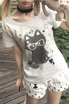 Subculture Cat Graphic Fitted T-shirt