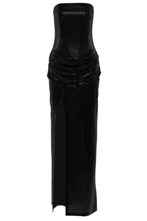 Strapless Sequin Draped Maxi Dress