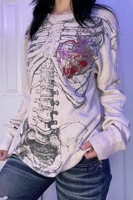 Y2K Gothic Skeleton Graphic Knit Top Main image