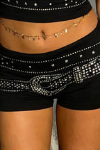 Rhinestone Low-Rise Hot Pants
