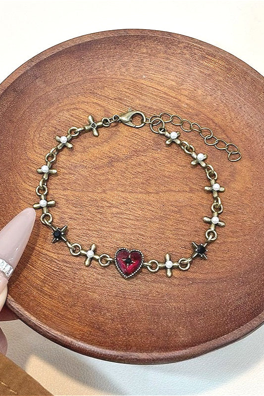 Vintage Antique Copper Cross Chain Bracelet