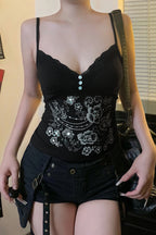 Y2K Vintage Lace Spliced Floral Camis