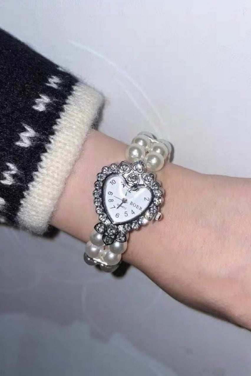Y2K Cross Rhinestone Pearl Heart Bracelet Secondary image
