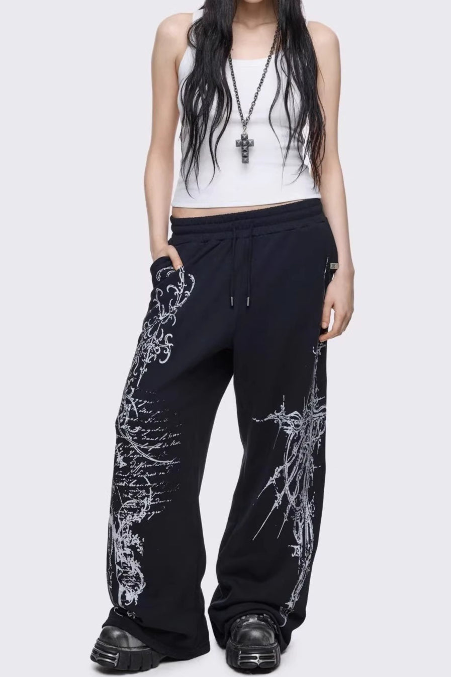 Ornate Cross Wide Leg Pants