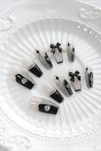 Dark Rhinestone Bow Press On Nails