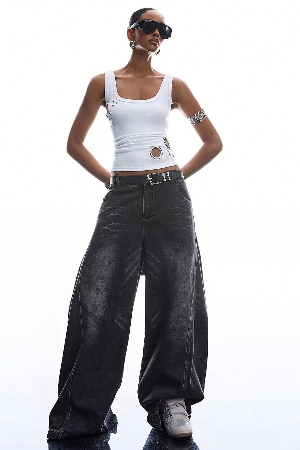 Metal Ring Cutout Ribbed Tank Top