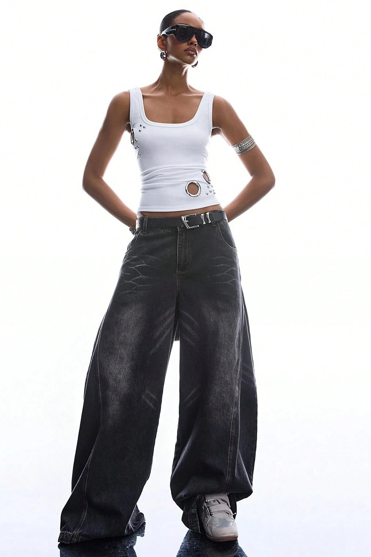 Metal Ring Cutout Ribbed Tank Top