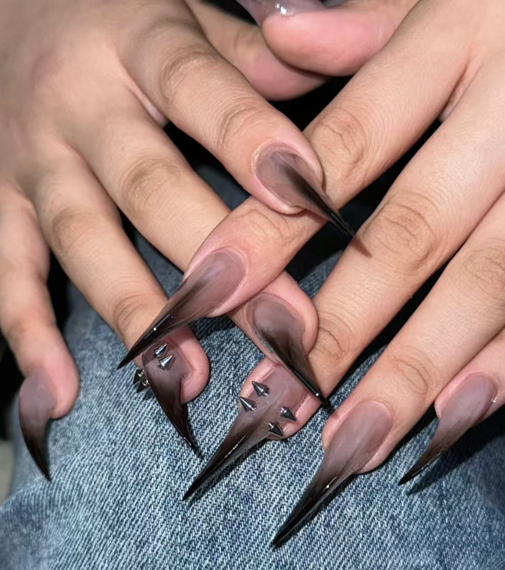 Gothic Black Ombre Cat Claw Rivet Press On Nails