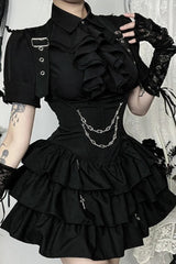 Dark Gothic Chain High Waist Sleeveless Cake Mini Dress