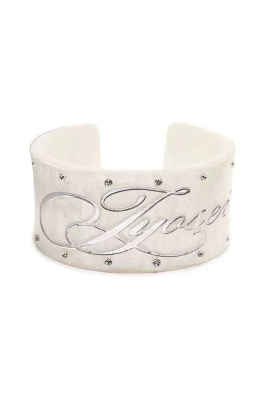 Brown White Acrylic Wide Open Bracelet Main image
