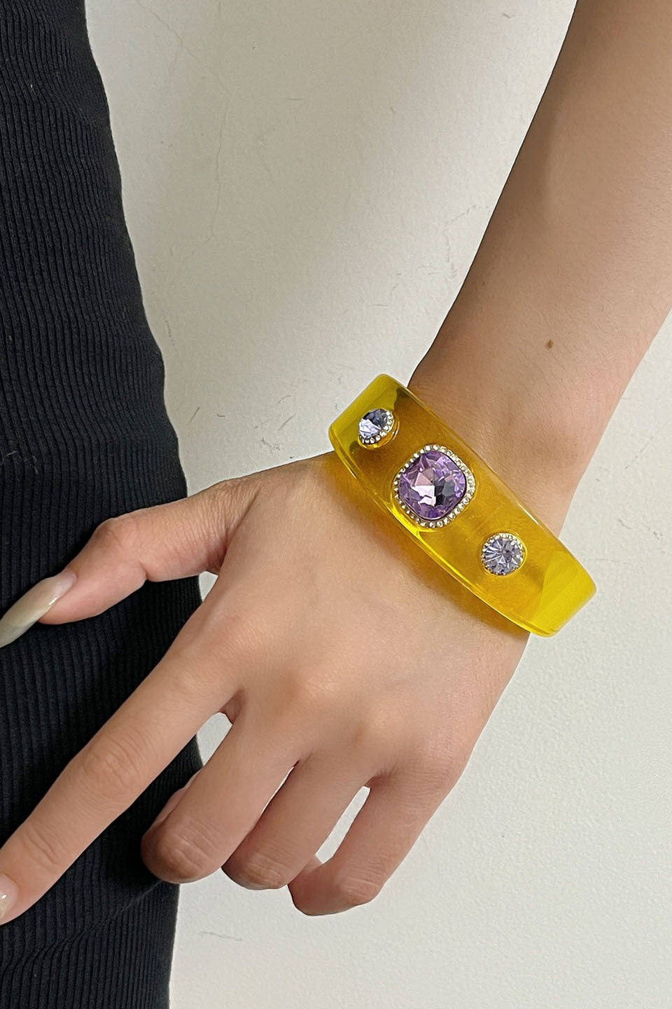 Rhinestone Resin Round Open Bracelet