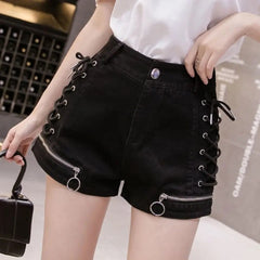 Bandage Zipper Denim Shorts
