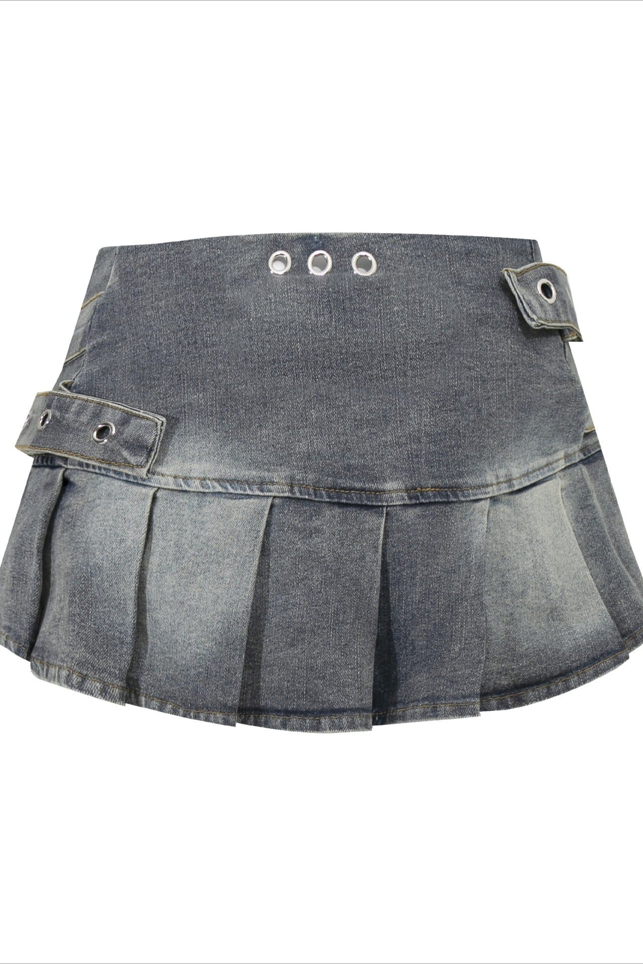 Studded Denim Pleated Mini Skirt