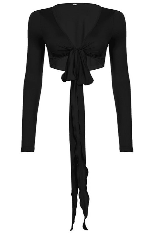 Long Tie Cropped Front Cardigans