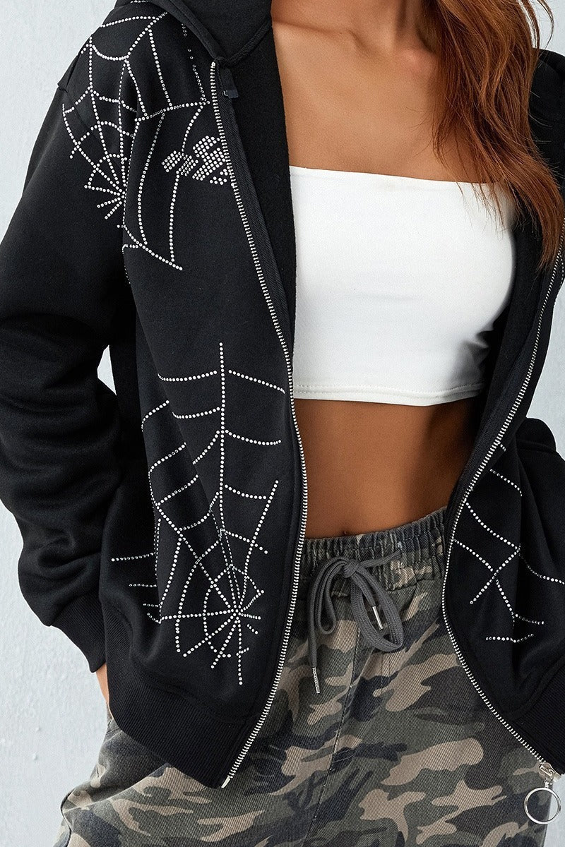 Y2K Spider Rhinestone Hoodie Secondary image