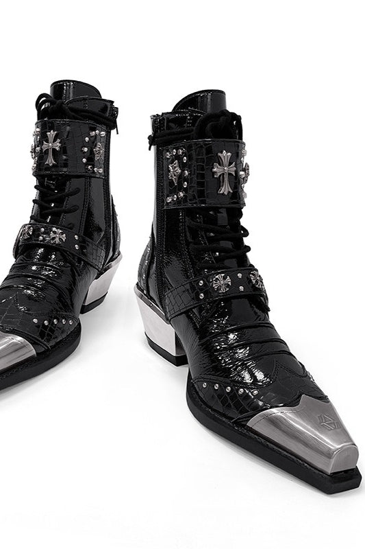 Studded Metal-Toe Cowboy Ankle Boots