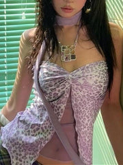 Y2K Purple Leopard Strapless Mesh Top