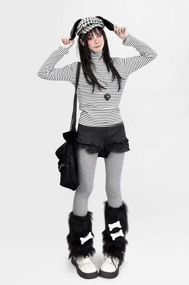 Grunge Striped Contrast Turtleneck Long-sleeve Knit Top Secondary image