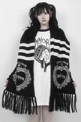 Gothic Subculture Faux Mink Cashmere Black Cross Stripe Warm Scarf