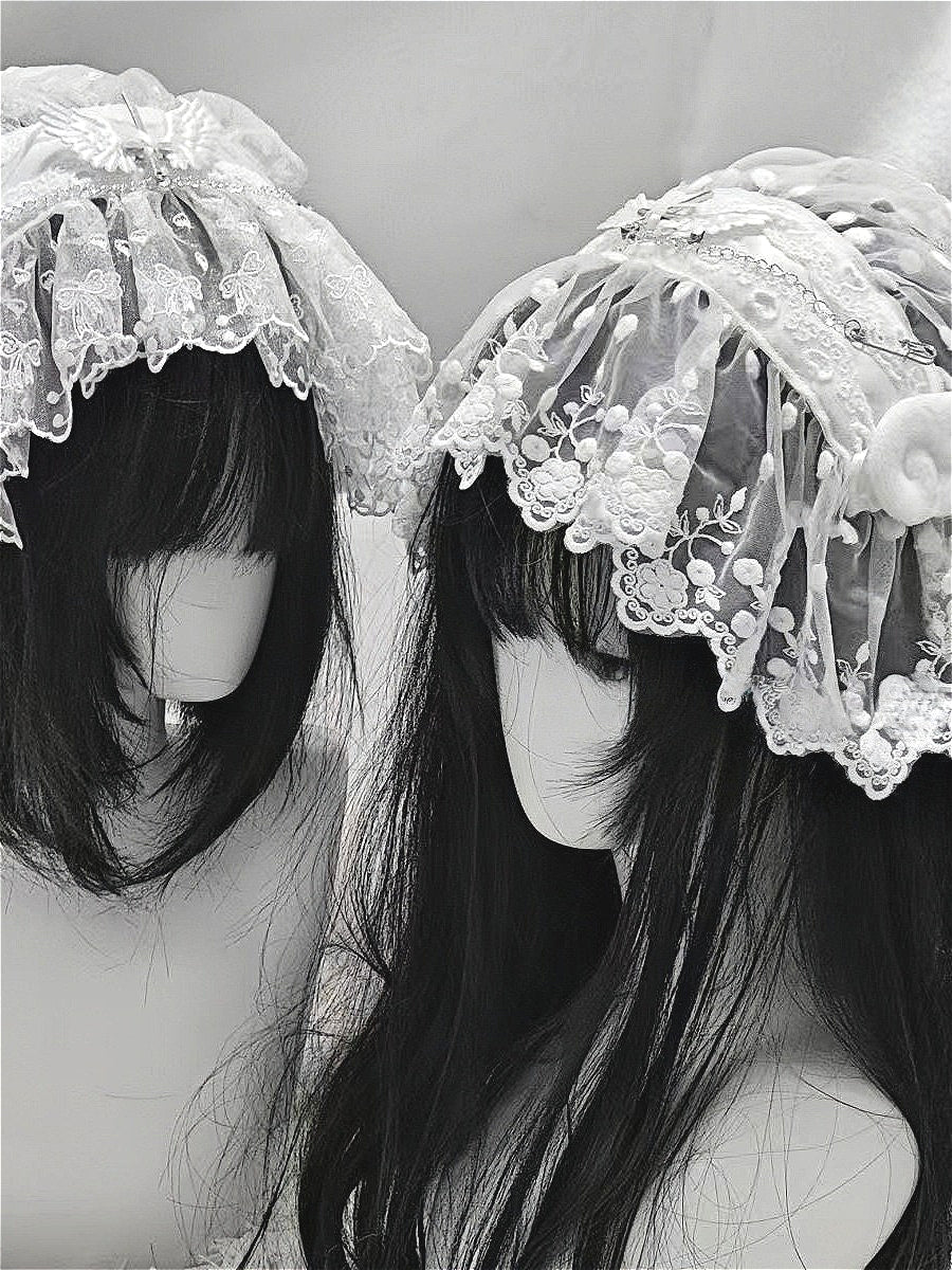 Vintage Gothic Dark Lace Angel Hair Accs