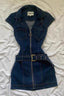 Belted Denim Zip Front Mini Dress