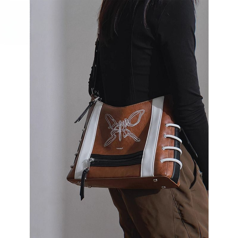 Vintage Harajuku Gothic High Street Butterfly Punk One Shoulder Motor Crossbody Bag Halloween