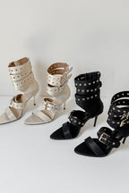 Studded Buckle Mid-Heel Sandals