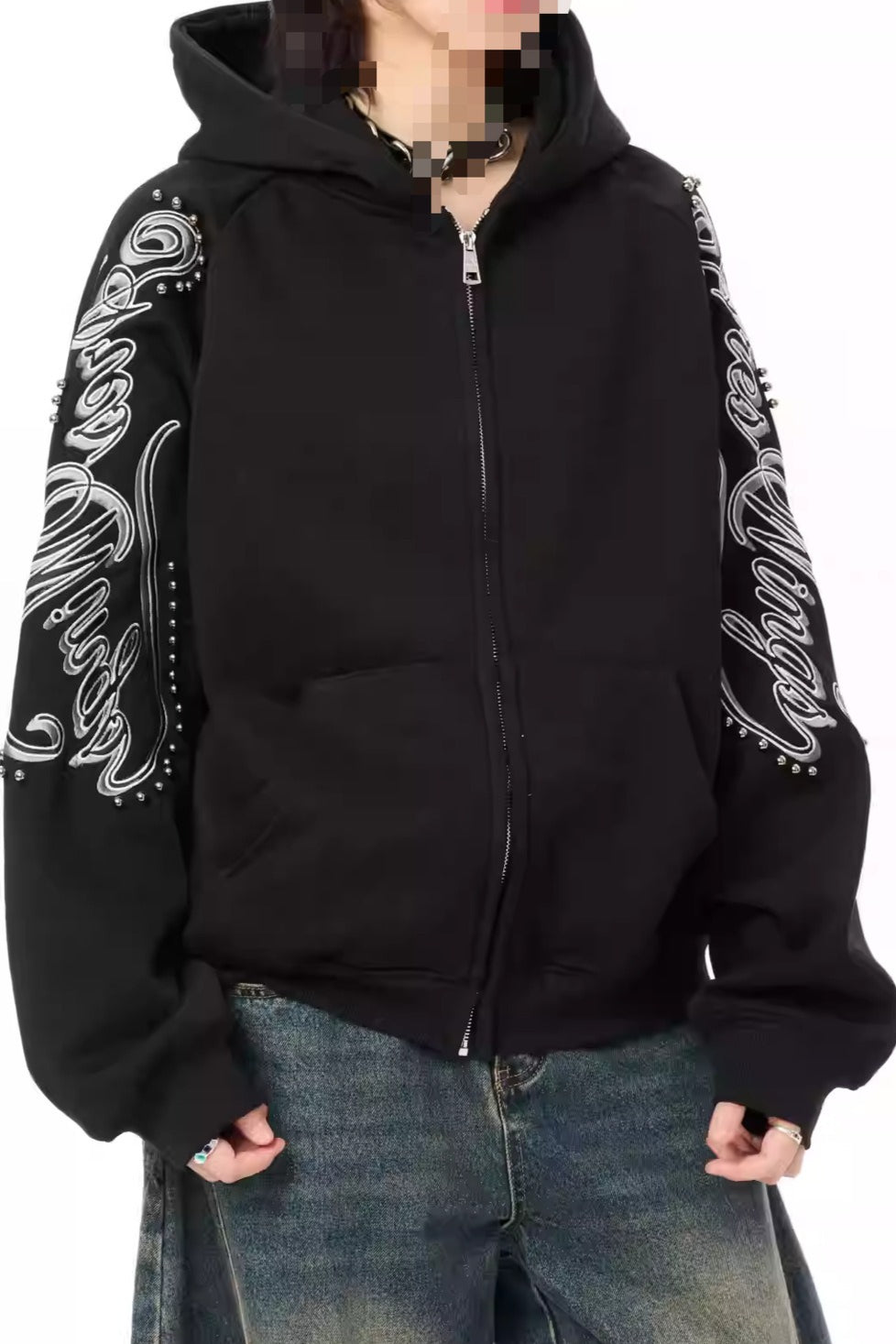 Scroll Sleeve Zip Up Hoodies